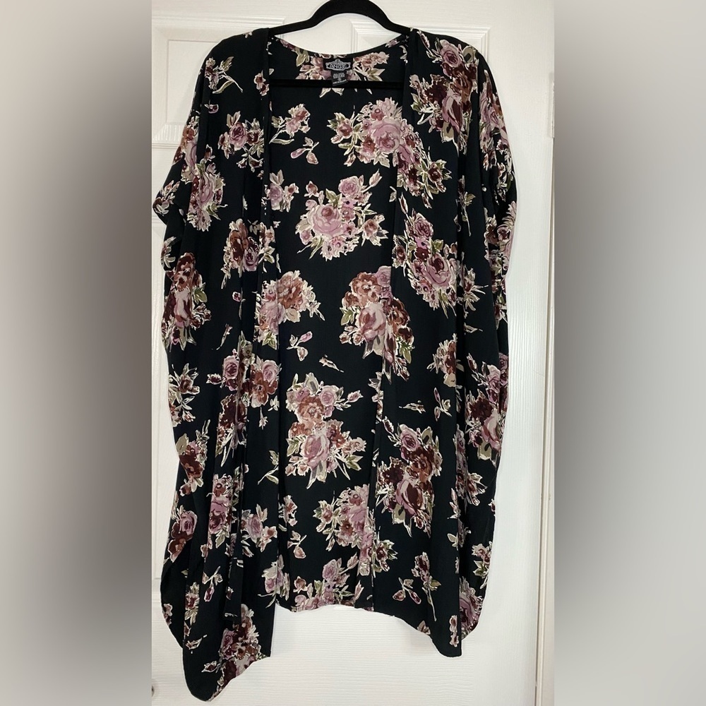 ANGIE Boho Floral Print Open Front Kimono Cardigan Size Small